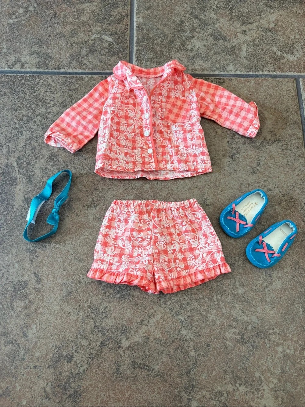 American Girl Tenney Grant coral print pajama set.